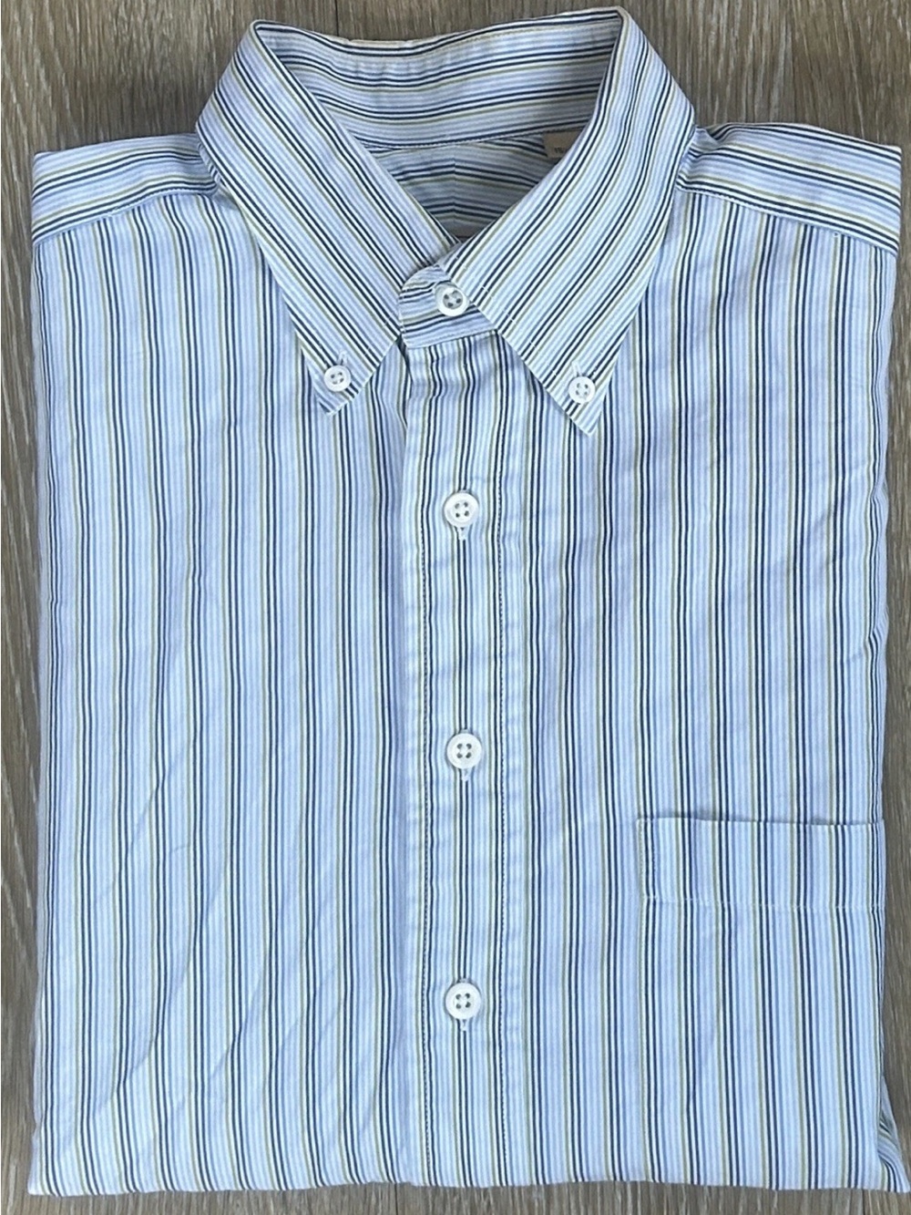 Paul Stuart Men's Dress Shirt 15.5/35 Blue Green Stripe Button Down Cotton